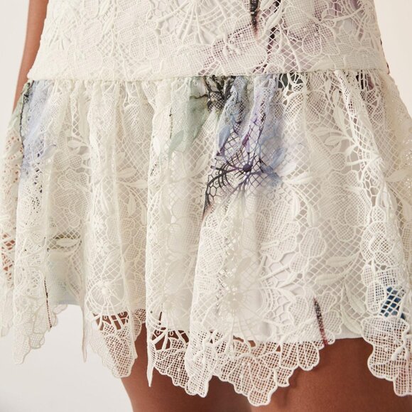 Monique Lhuillier white lace floral ruffle mini cocktail Anthropologie dress 14 - Picture 2 of 7